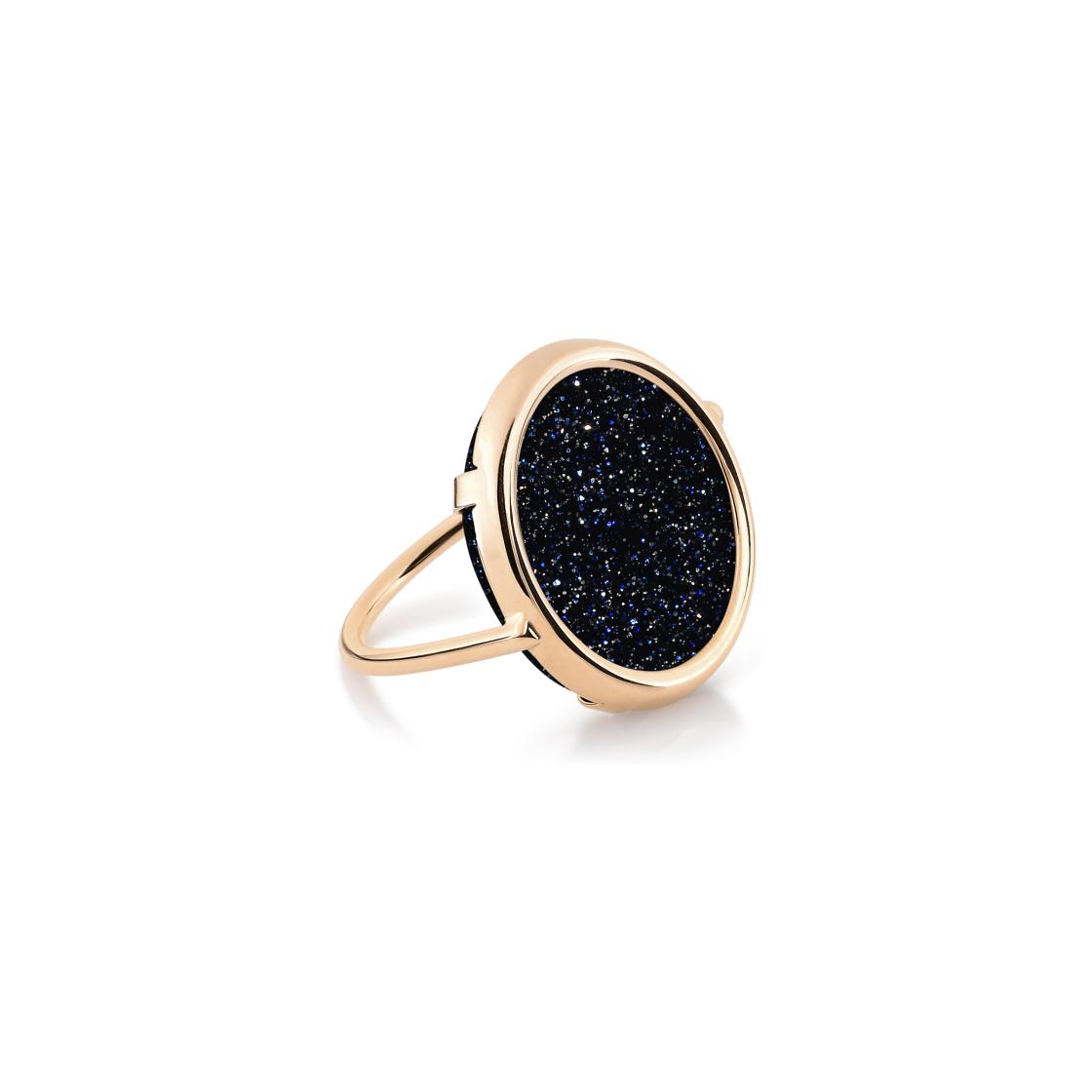 Bague Ginette NY DISC RINGS Ajna en or rose et blue sand stone