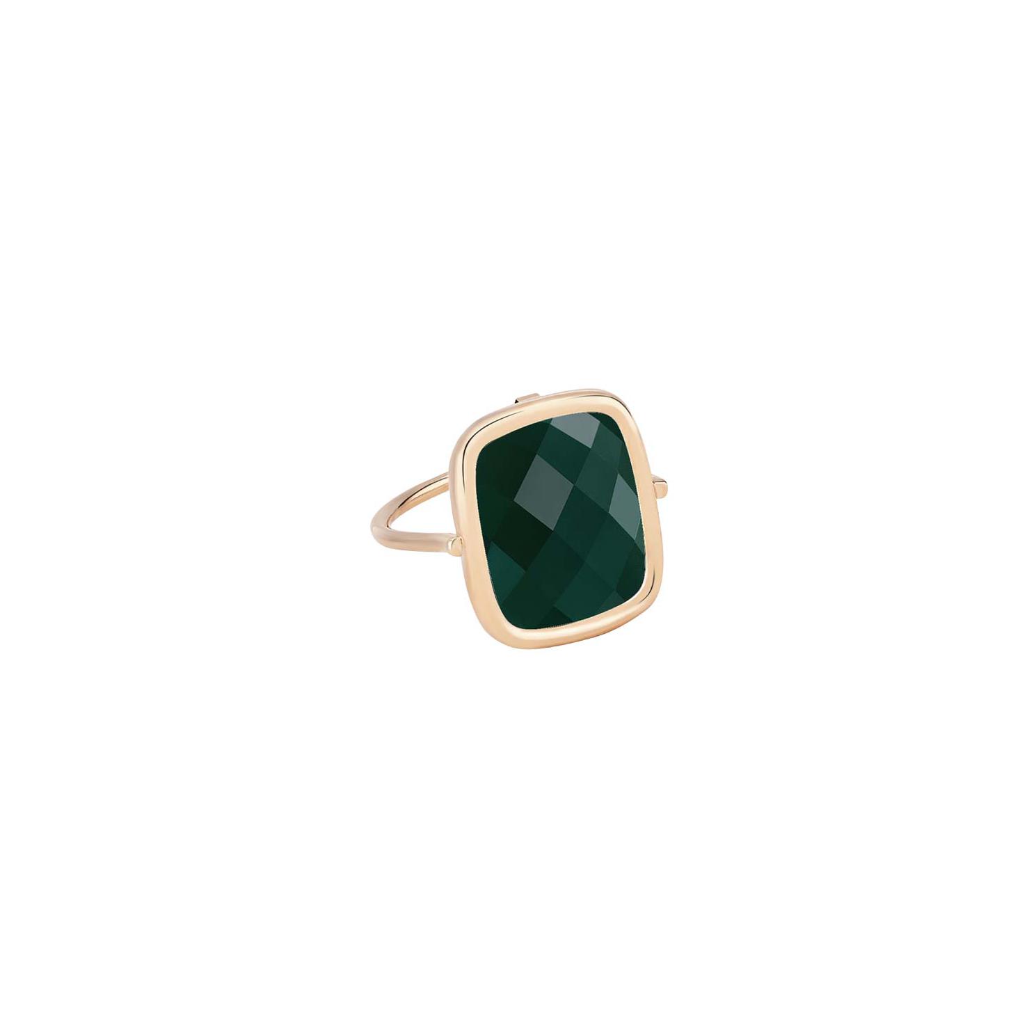 Bague Ginette NY ANTIQUE RING en or rose et agate verte