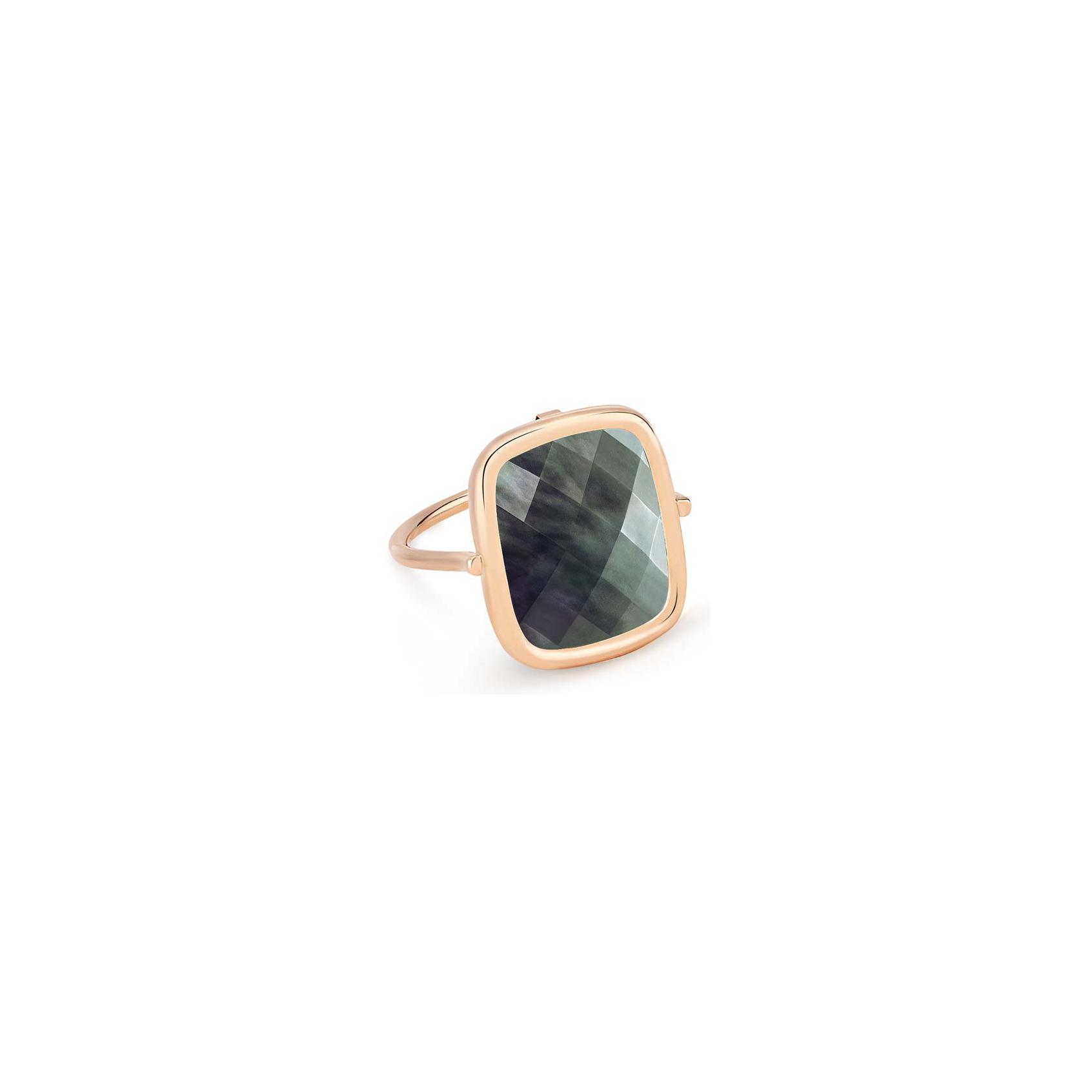 Bague Ginette NY ANTIQUE RING en or rose et nacre noire