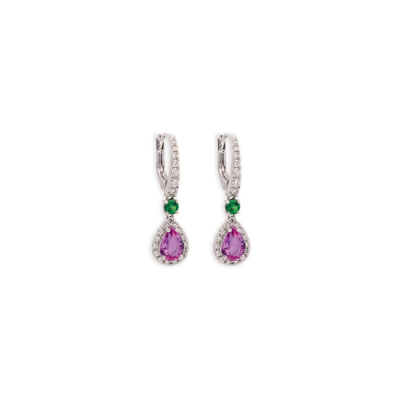 Boucles d'oreilles Raynal en or blanc, diamants, saphir et tsavorites