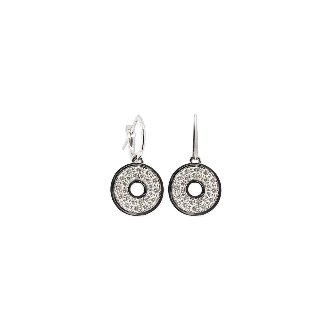 Boucles d'oreilles Raynal en or blanc, email et diamants