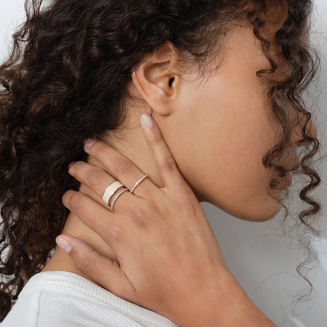 Bague Repossi Berbère Chromatic laqué couleur nude  2 rangs en or rose pavée de diamants