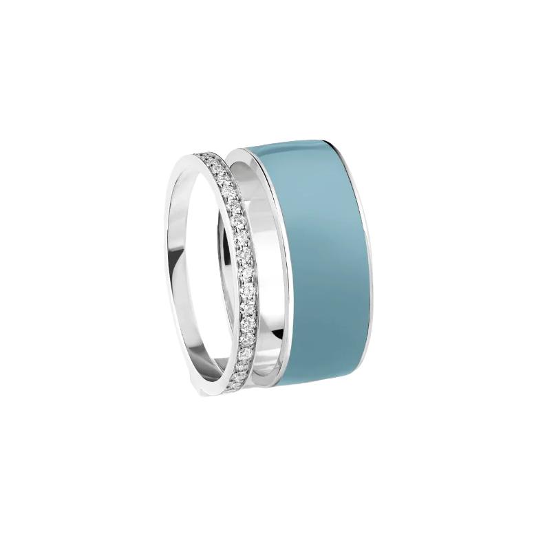 Bague Repossi Berbere Chromatic Vendôme laque bleue, 2 rangs en or blanc pavée de diamants