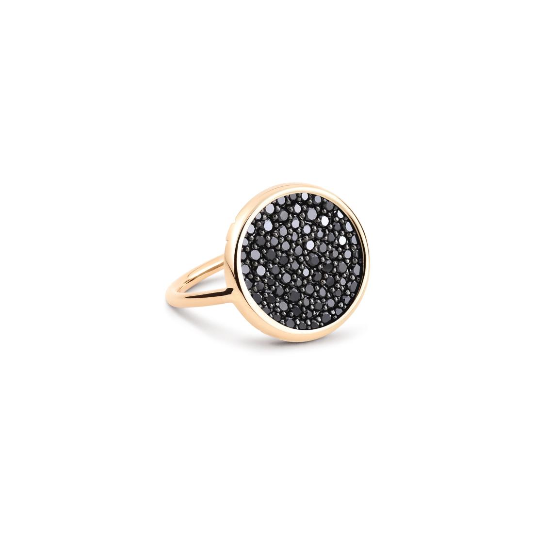 Bague Ginette NY BABY DISC RING en or rose et diamants noirs