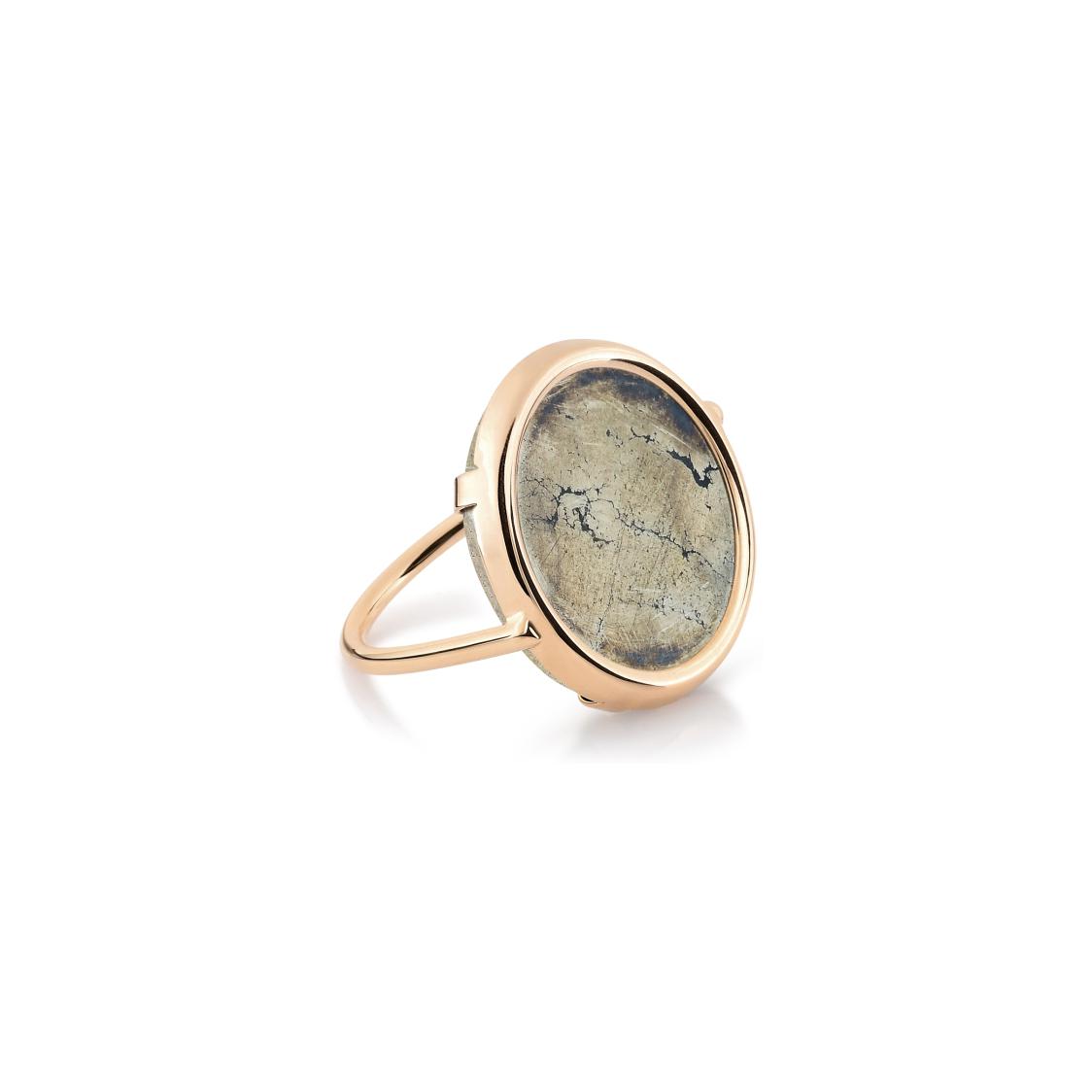 Bague Ginette NY DISC RING en or rose et pyrite