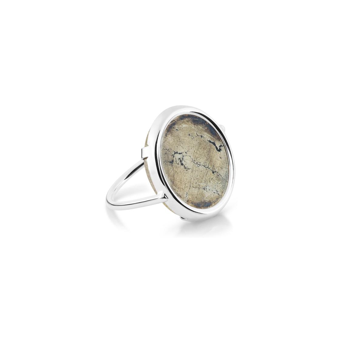 Bague Ginette NY DISC RING en or blanc et pyrite