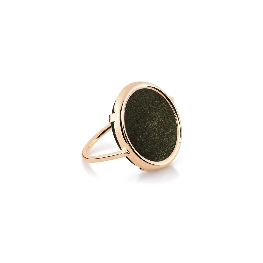 Bague Ginette NY DISC RING en or rose et obsidienne
