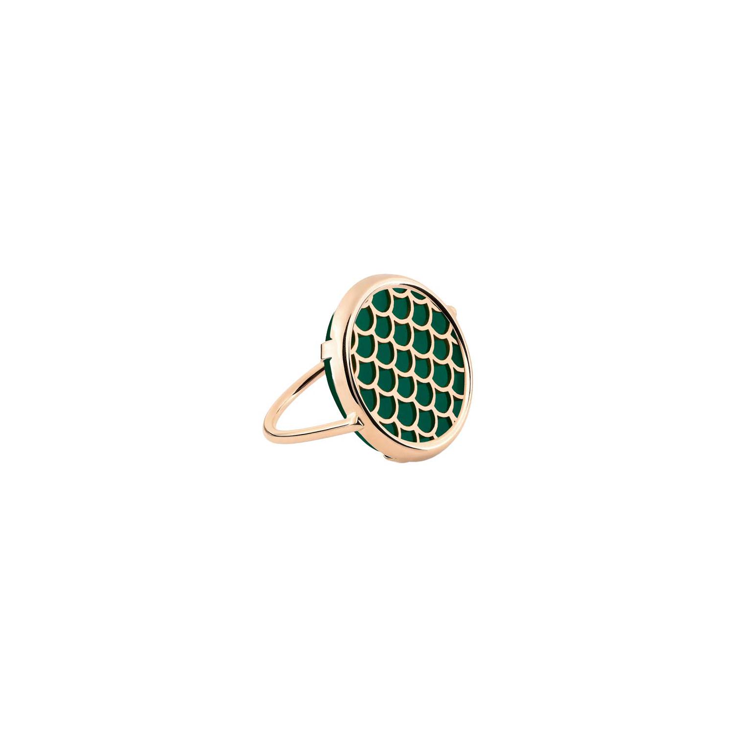 Bague Ginette NY DISC RINGS KOI en or rose et agate verte