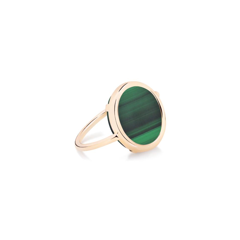 Bague Ginette NY BABY DISC RING en or rose et malachite