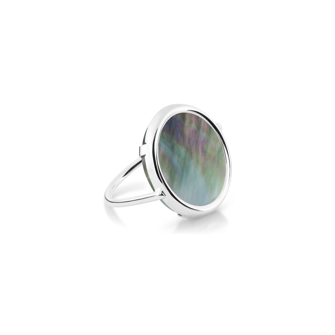 Bague Ginette NY DISC RING en or blanc et nacre
