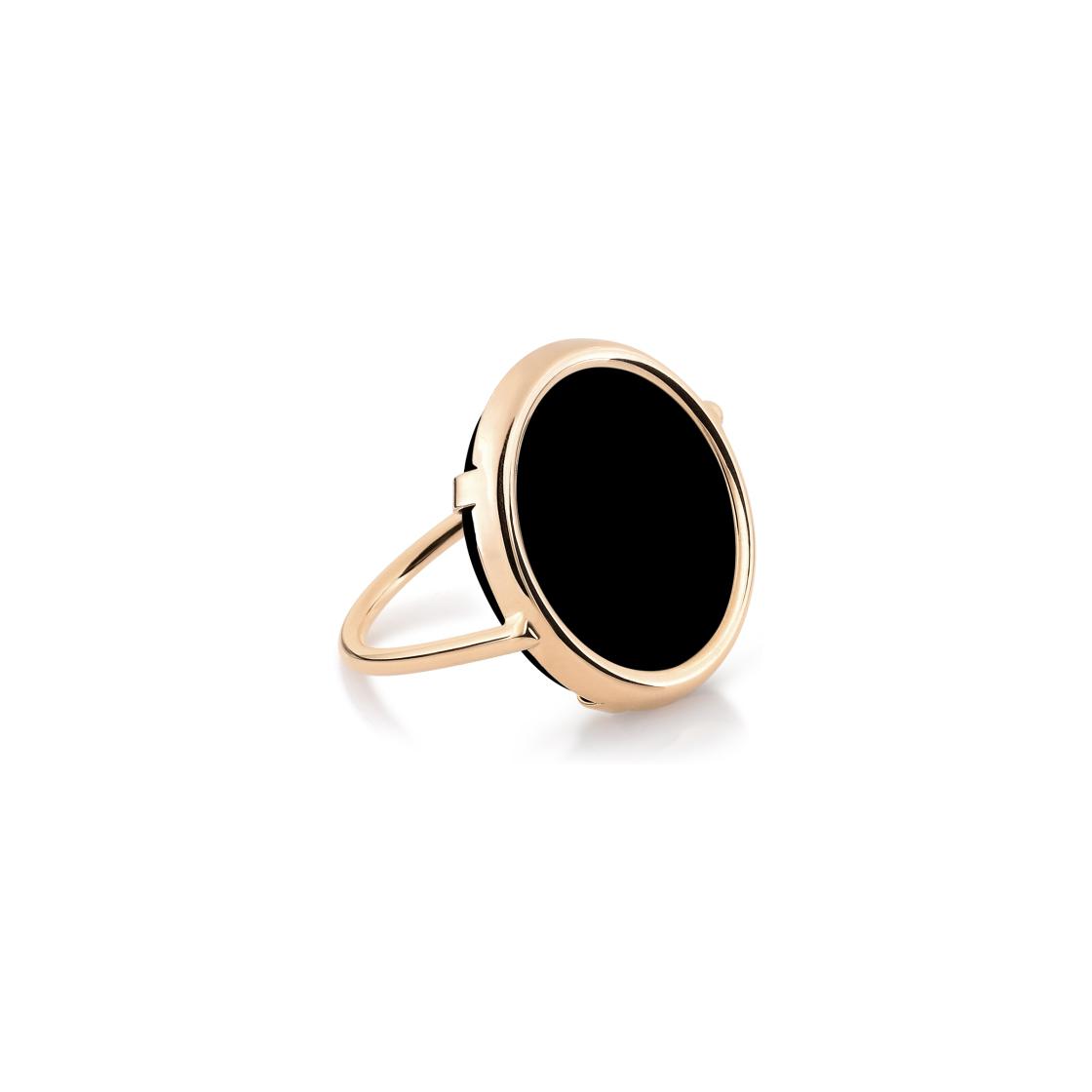 Bague Ginette NY DISC RING en or rose et black onyx