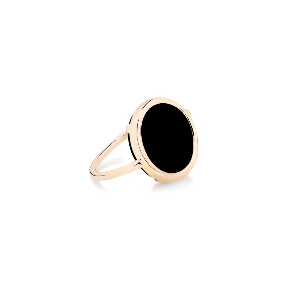 Bague Ginette NY BABY DISC RING en or rose et onyx