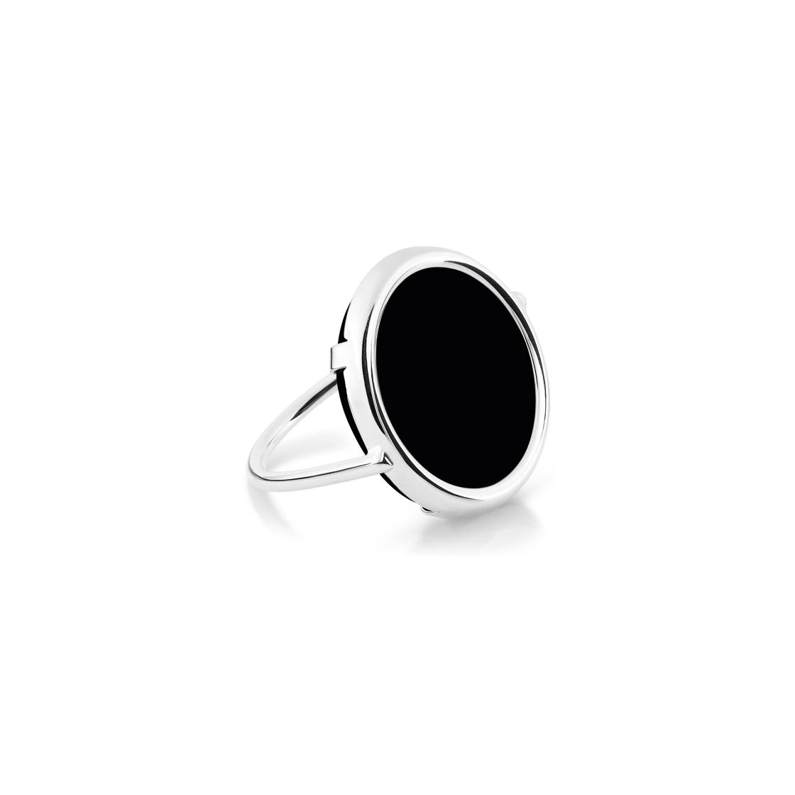 Bague Ginette NY DISC RING en or blanc et onyx