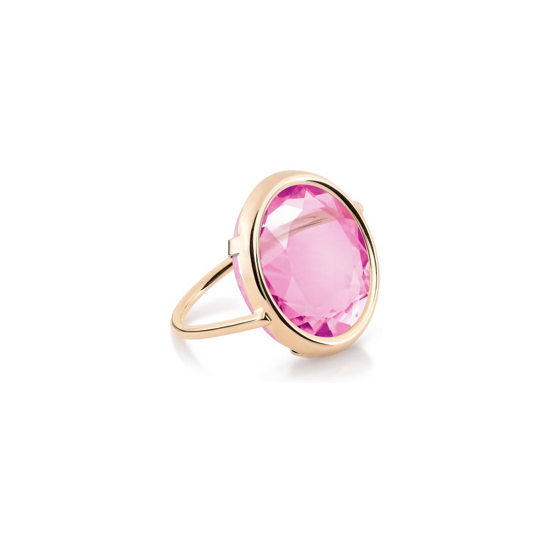 Bague Ginette NY DISC RING en or rose et corindon rose