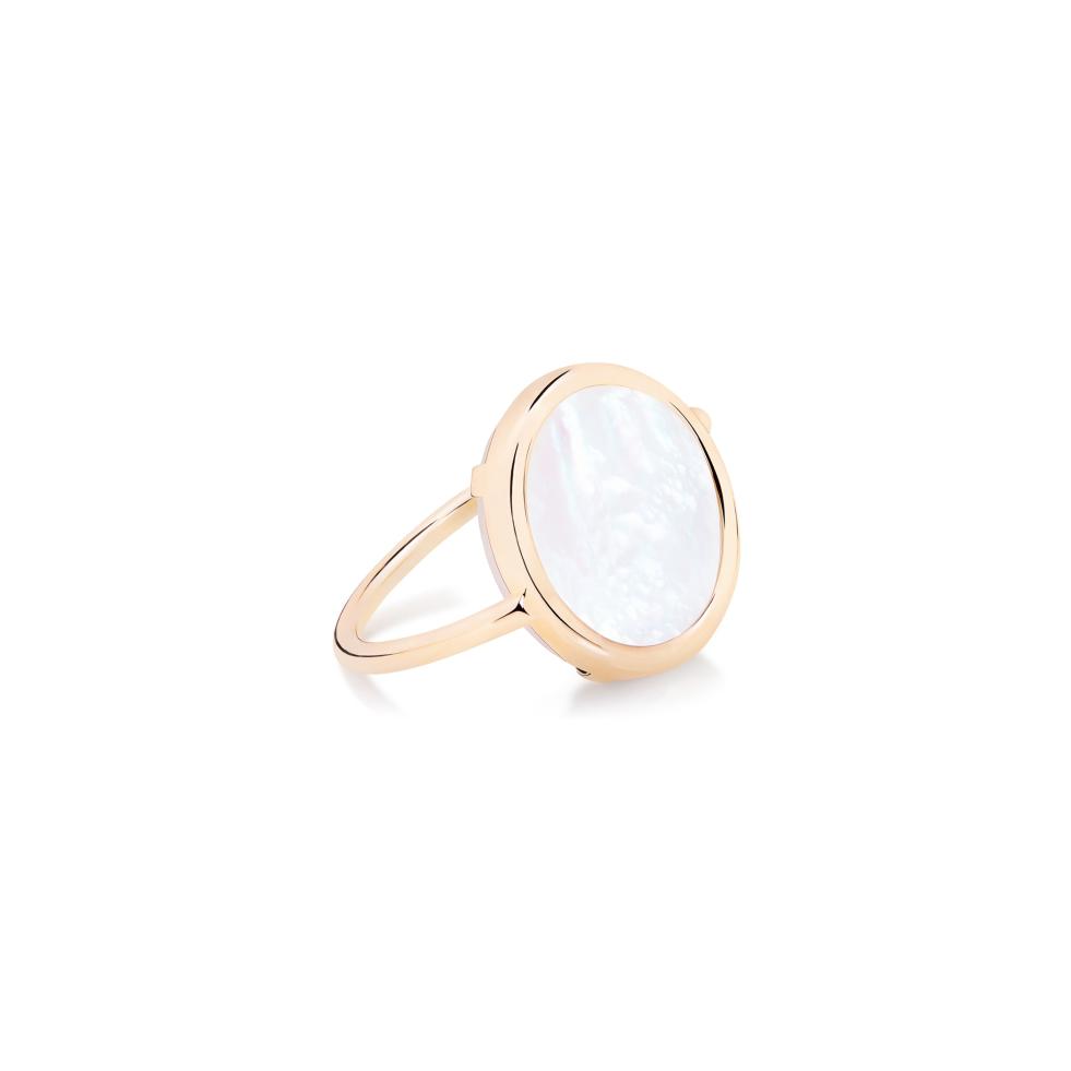 Bague Ginette NY BABY DISC RING en or rose et nacre blanc