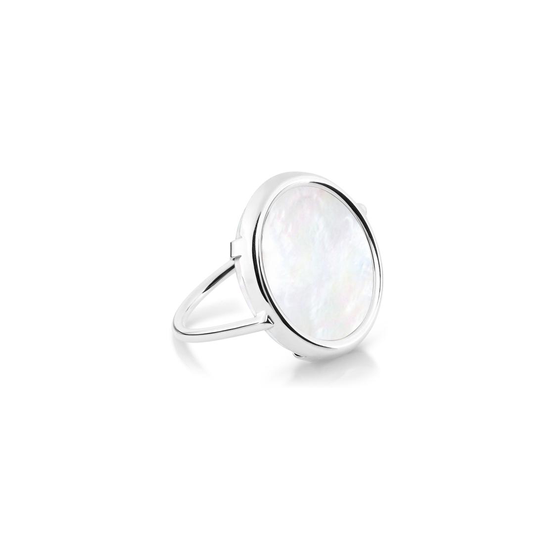 Bague Ginette NY DISC RING en or blanc et nacre