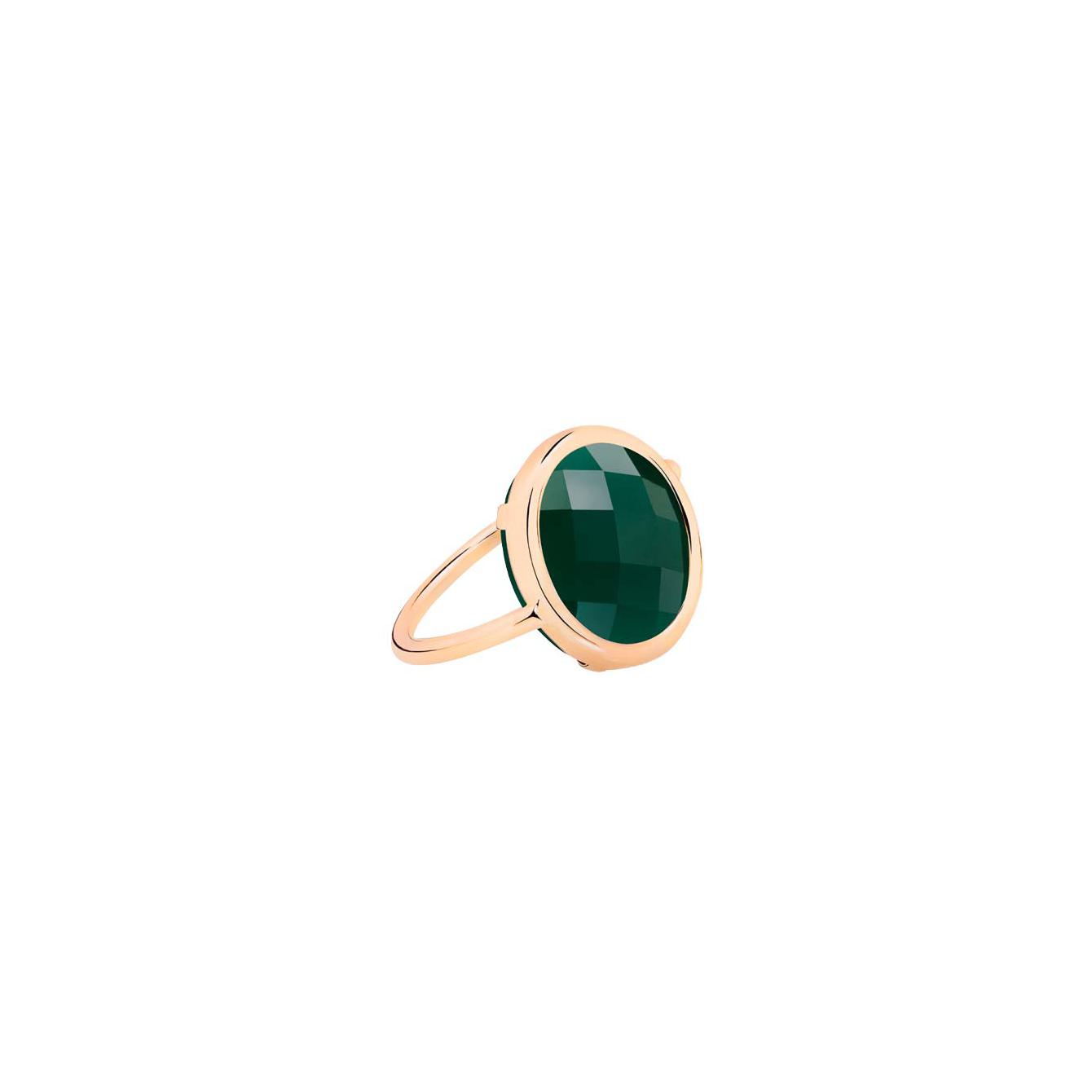 Bague Ginette NY BABY DISC RING en or rose et agate verte