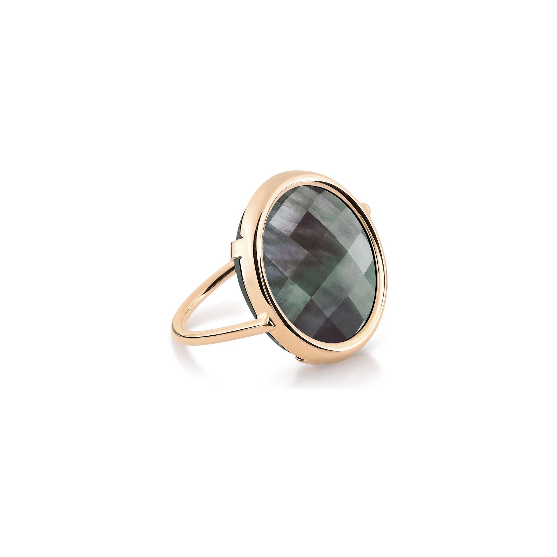 Bague Ginette NY DISC RING en or rose et nacre noire