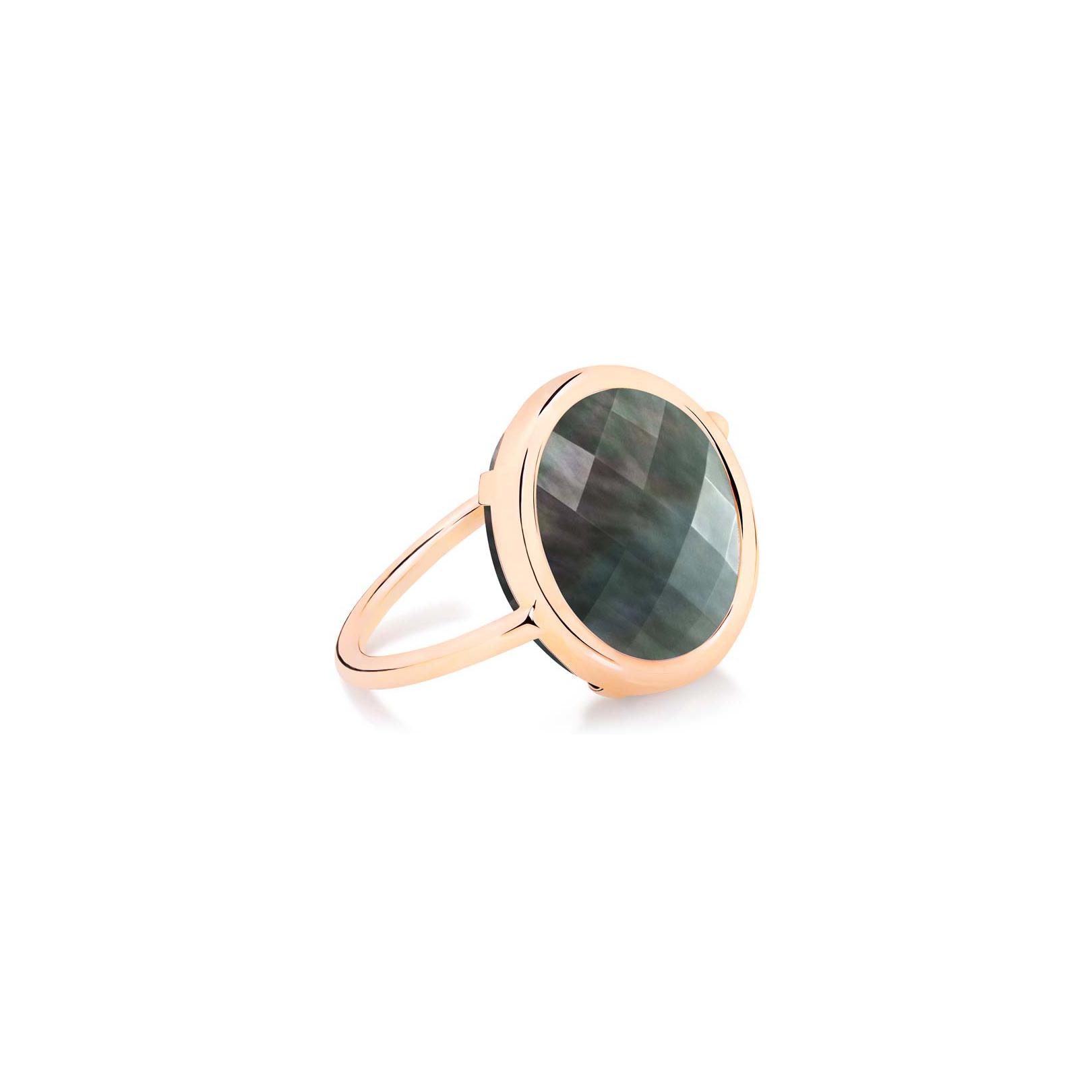 Bague Ginette NY BABY DISC RING en or rose et nacre noire