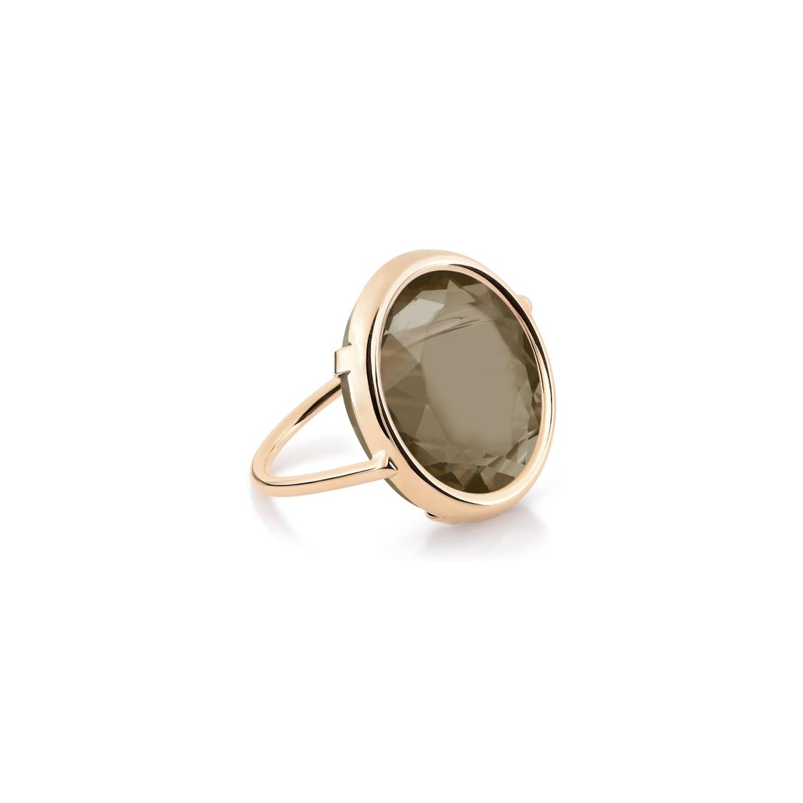 Bague Ginette NY DISC RING en or rose et quartz fumé