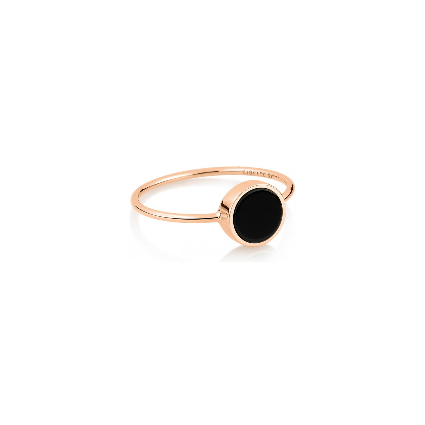 Bague Ginette NY MINI EVER DISC RING en or rose et onyx noir