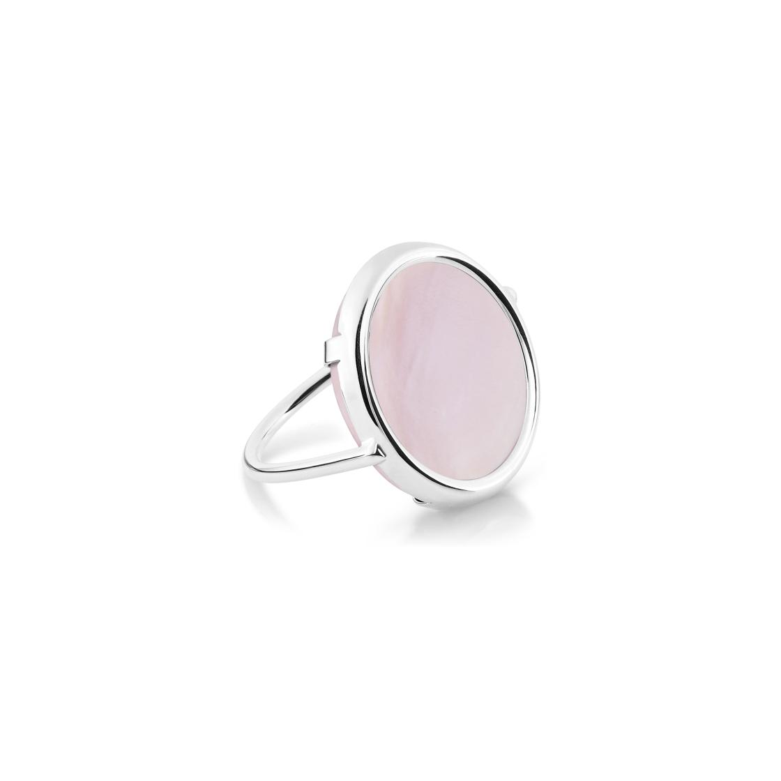 Bague Ginette NY DISC RING EVER en or blanc et nacre rose