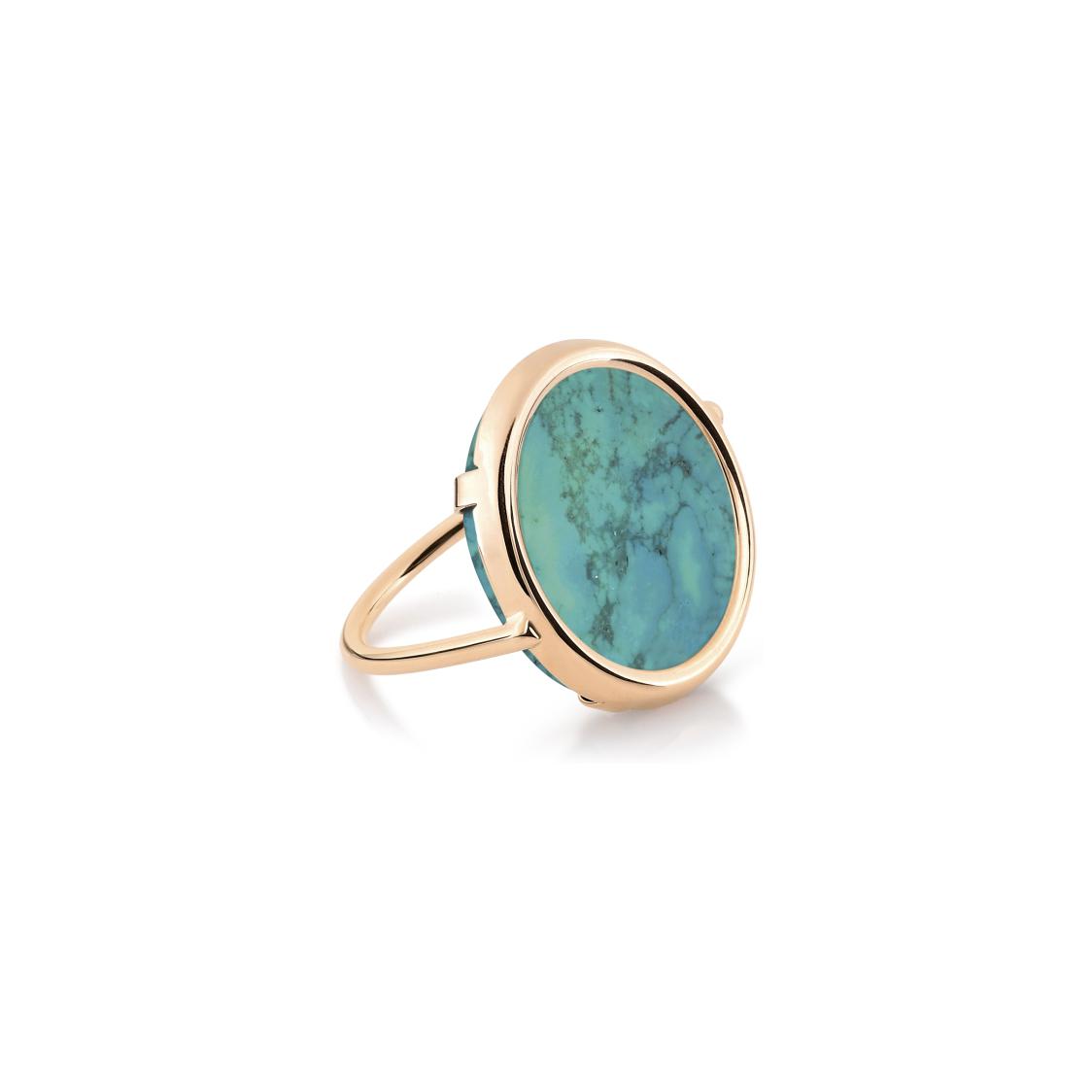 Bague Ginette NY DISC RING en or rose et turquoise traitée