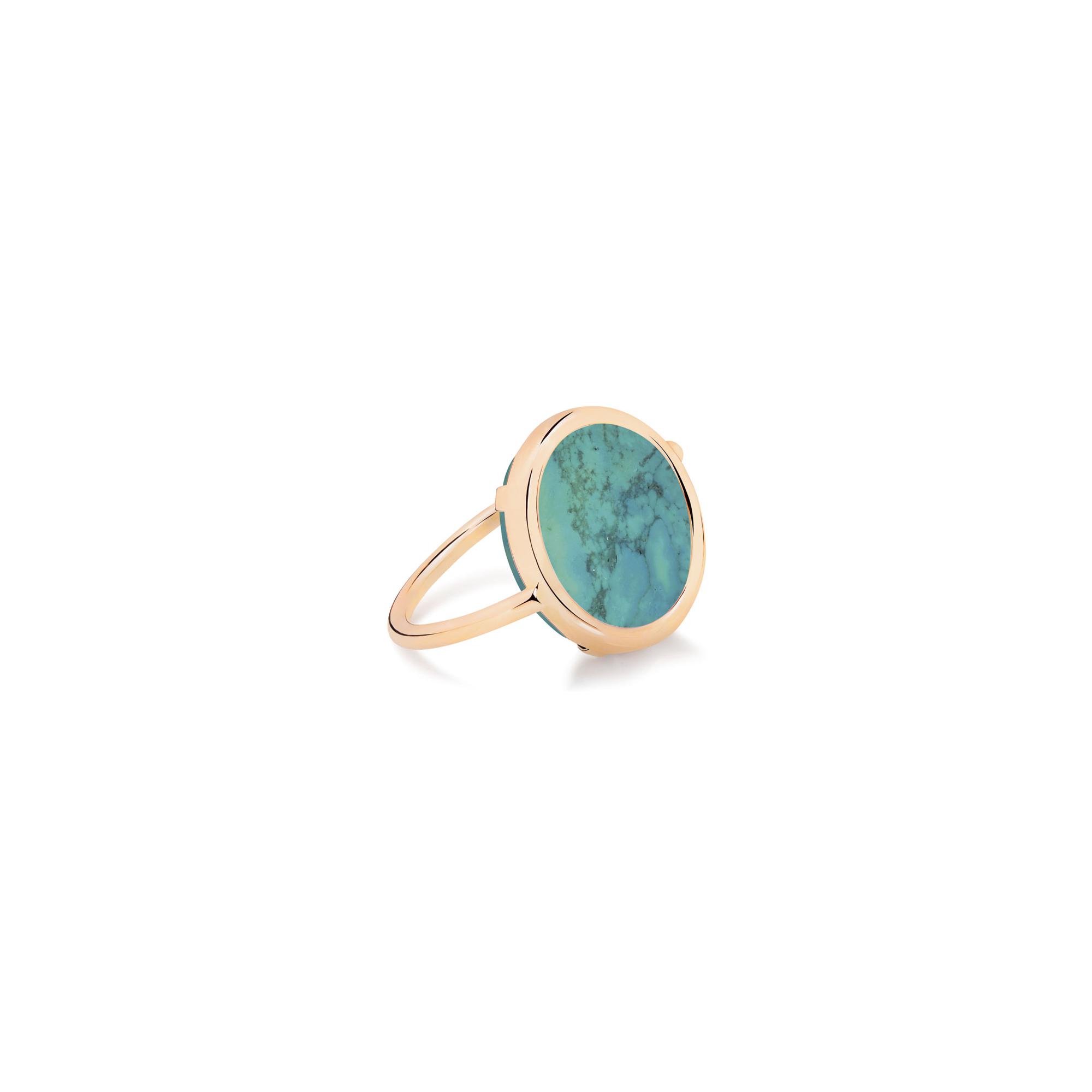 Bague Ginette NY BABY DISC RING en or rose et turquoise