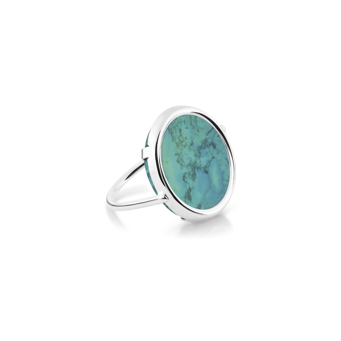 Bague Ginette NY DISC RING en or blanc et turquoise