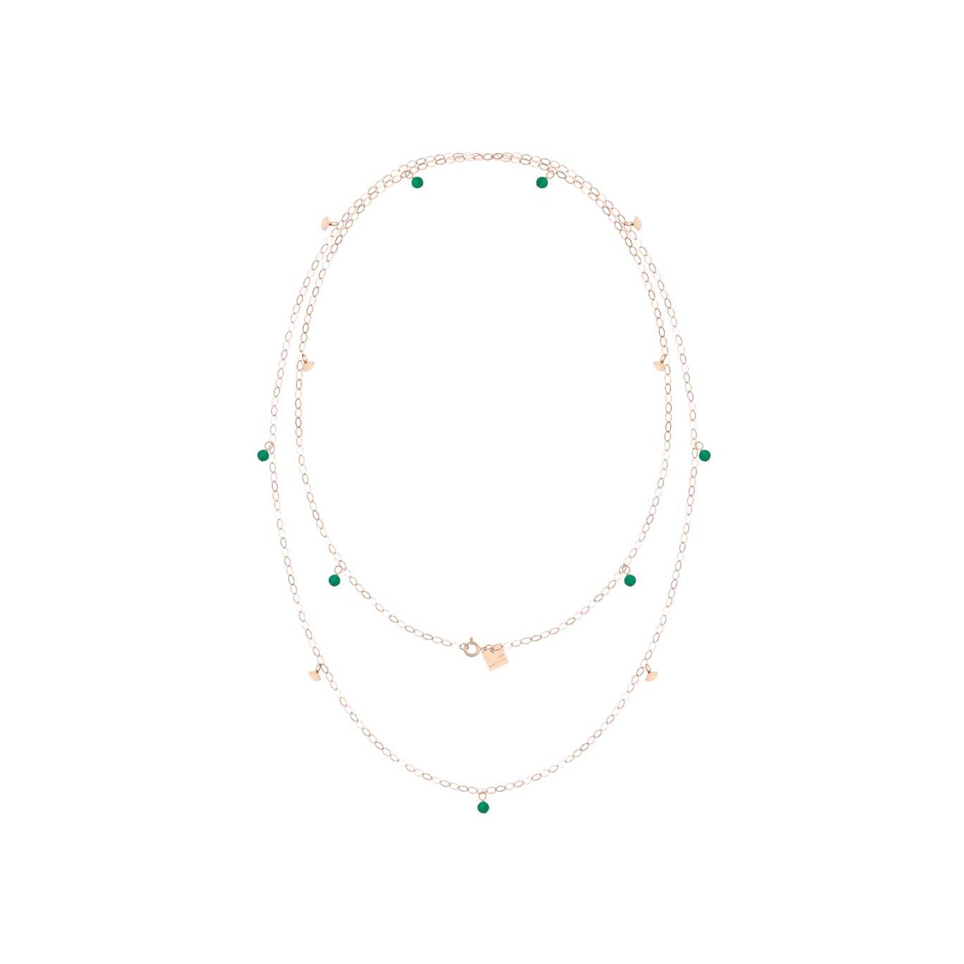 Sautoir Ginette NY GOLDFISH en or rose et agate verte