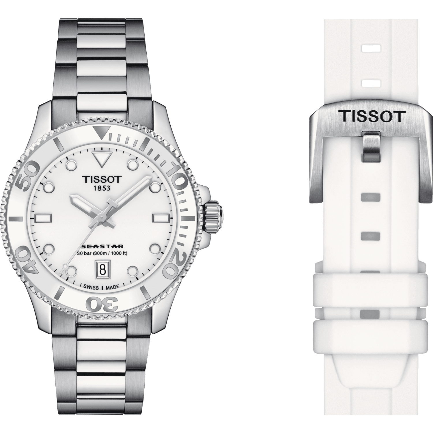 Montre Tissot Seastar 1000 36mm cadran Argent bracelet Acier/Caoutchouc T120.210.11.011.00