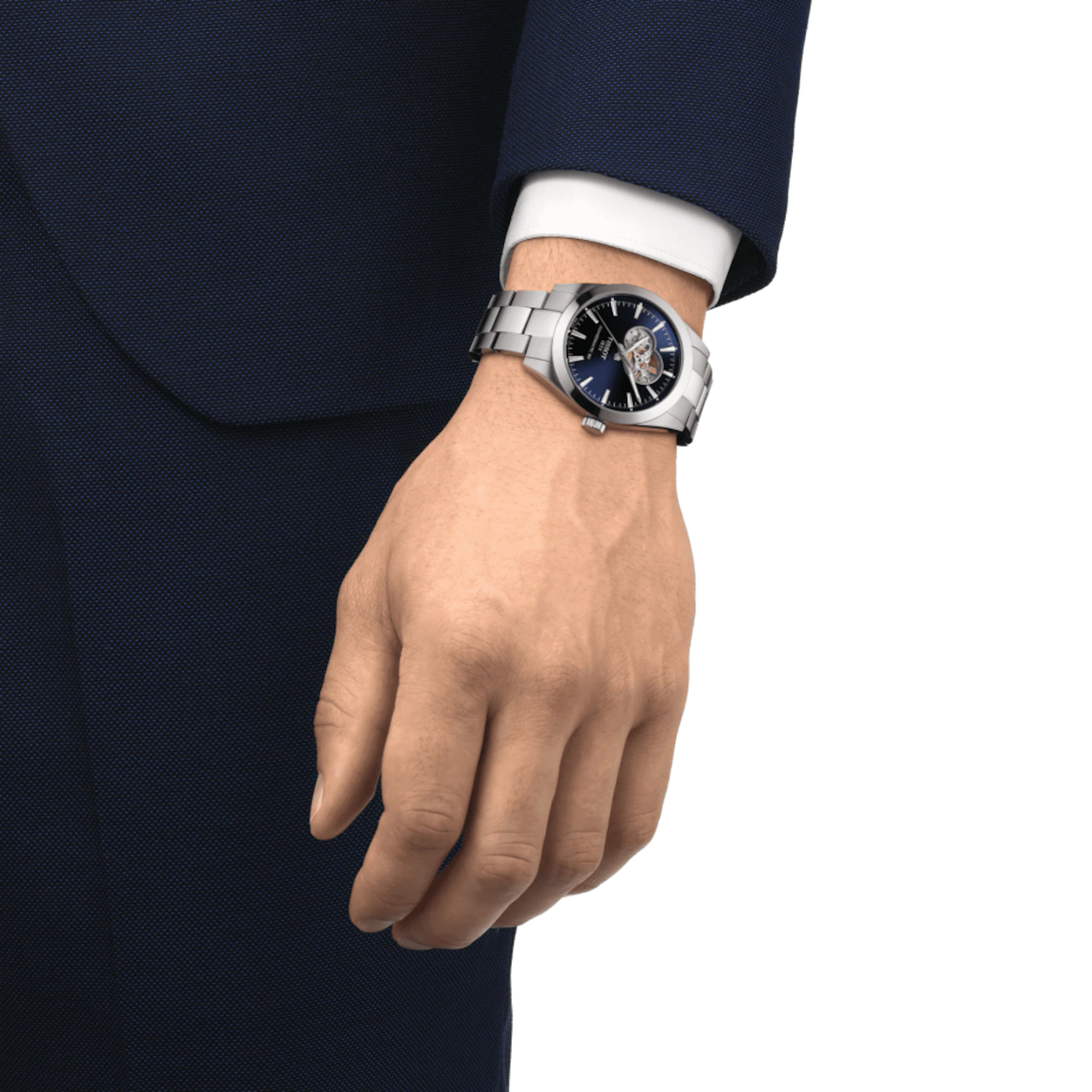 Montre Tissot Gentleman Powermatic 80 Open Heart cadran Bleu bracelet Acier T127.407.11.041.01