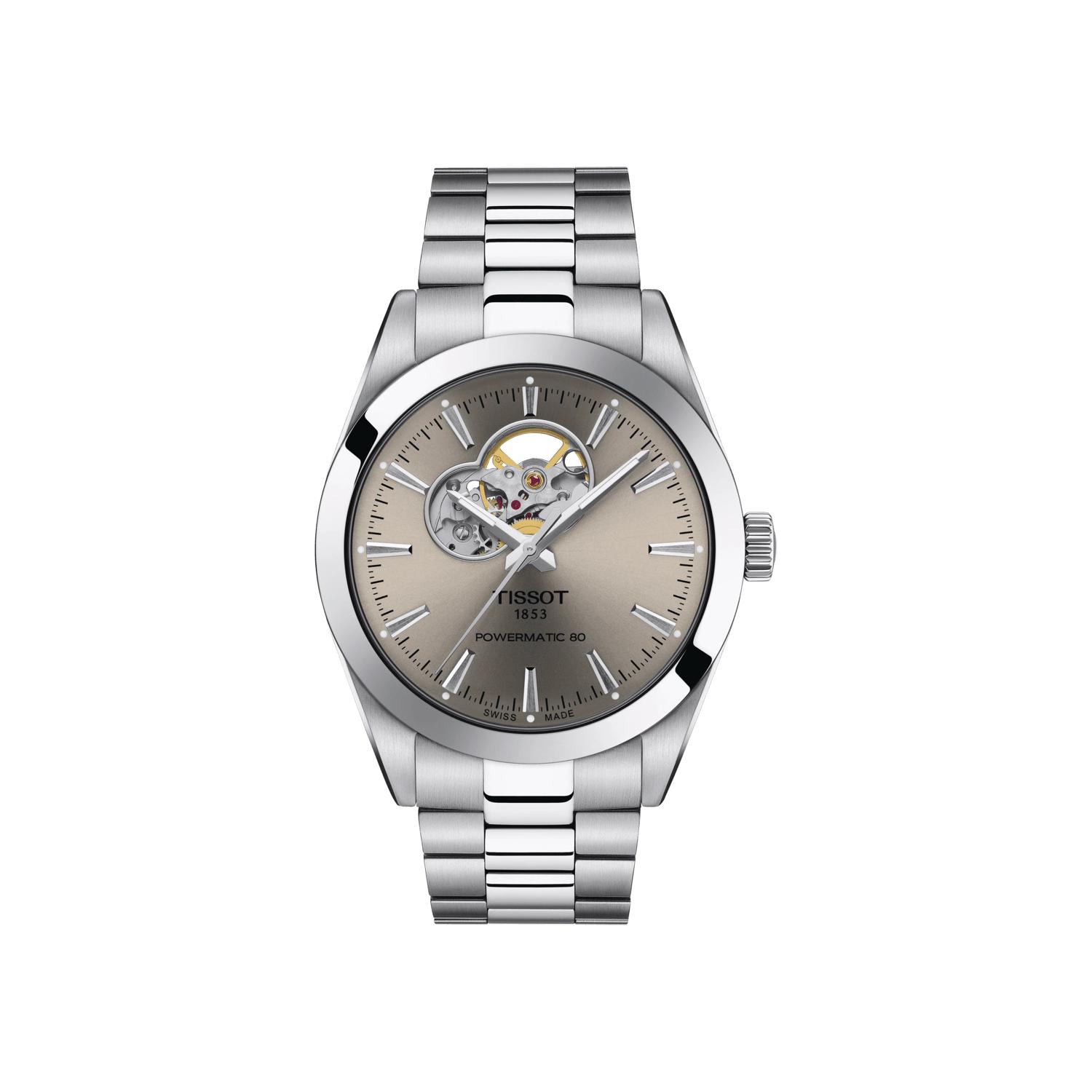 Montre Tissot Gentleman Powermatic 80 Open Heart cadran Gris bracelet Acier T127.407.11.081.00