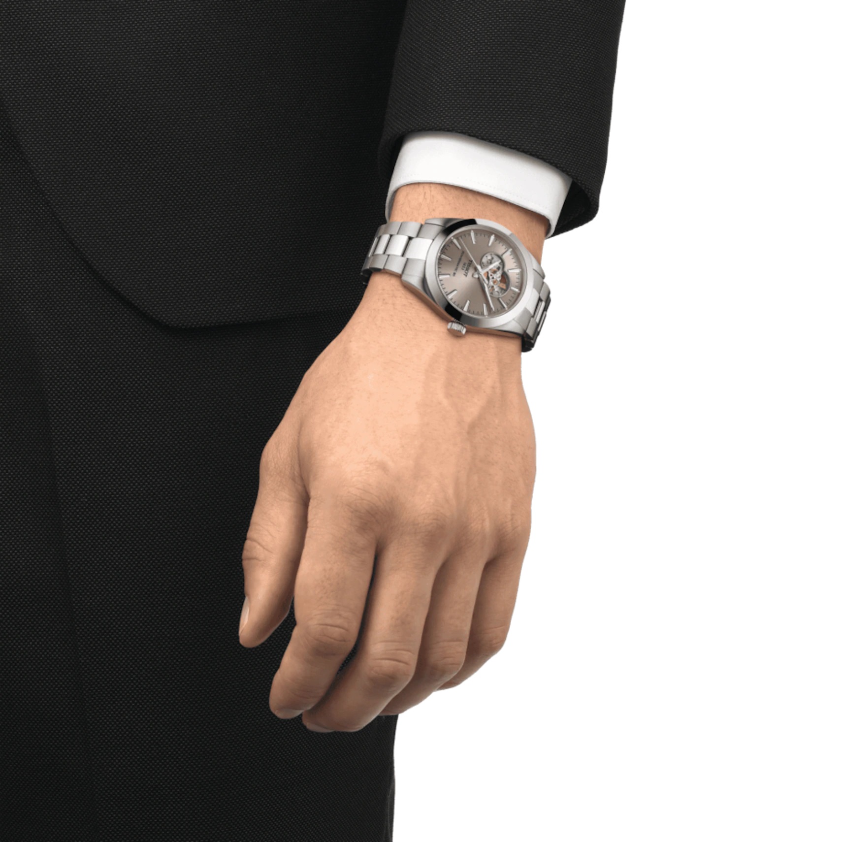 Montre Tissot Gentleman Powermatic 80 Open Heart cadran Gris bracelet Acier T127.407.11.081.00