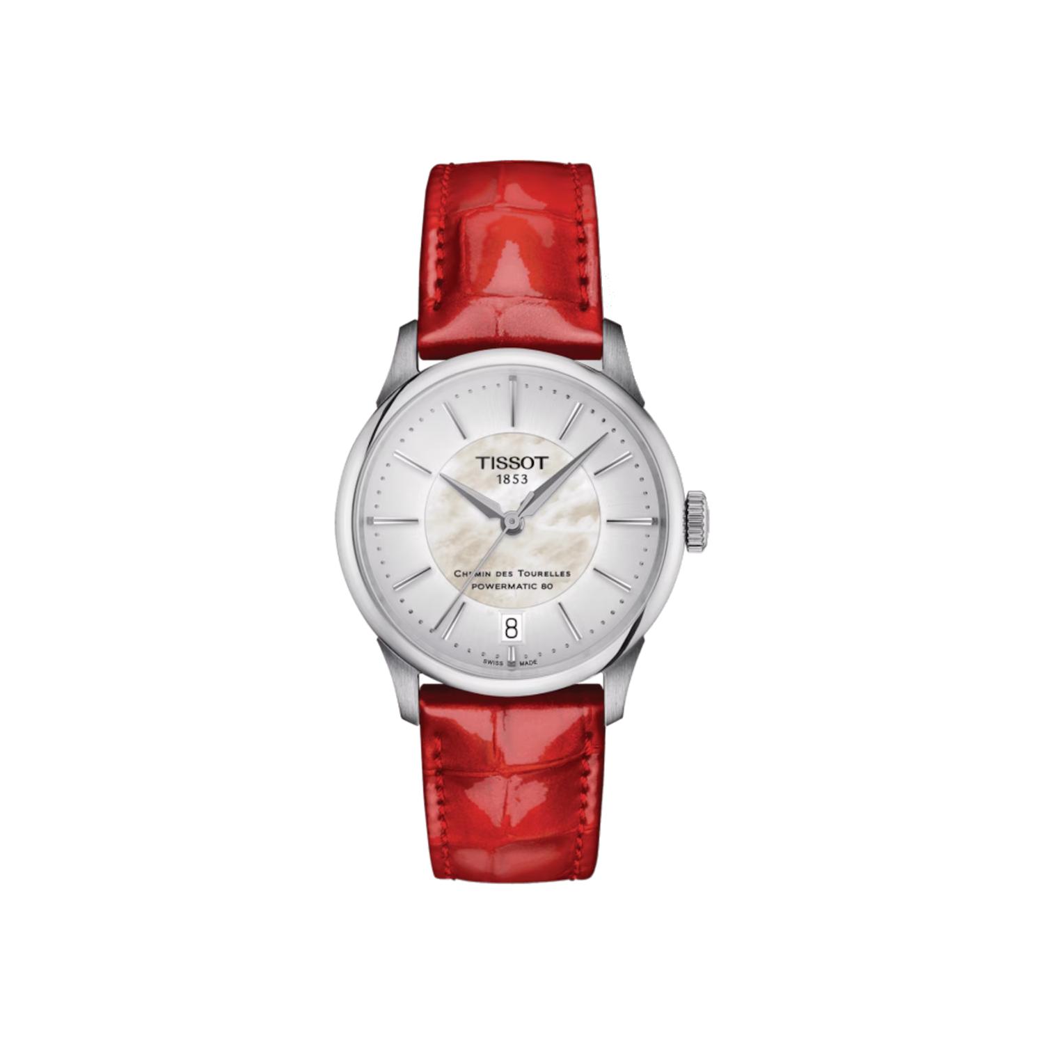 Montre Tissot Chemin Des Tourelles Powermatic 80 cadran Argent bracelet Cuir façon crocodile T139.207.16.111.00