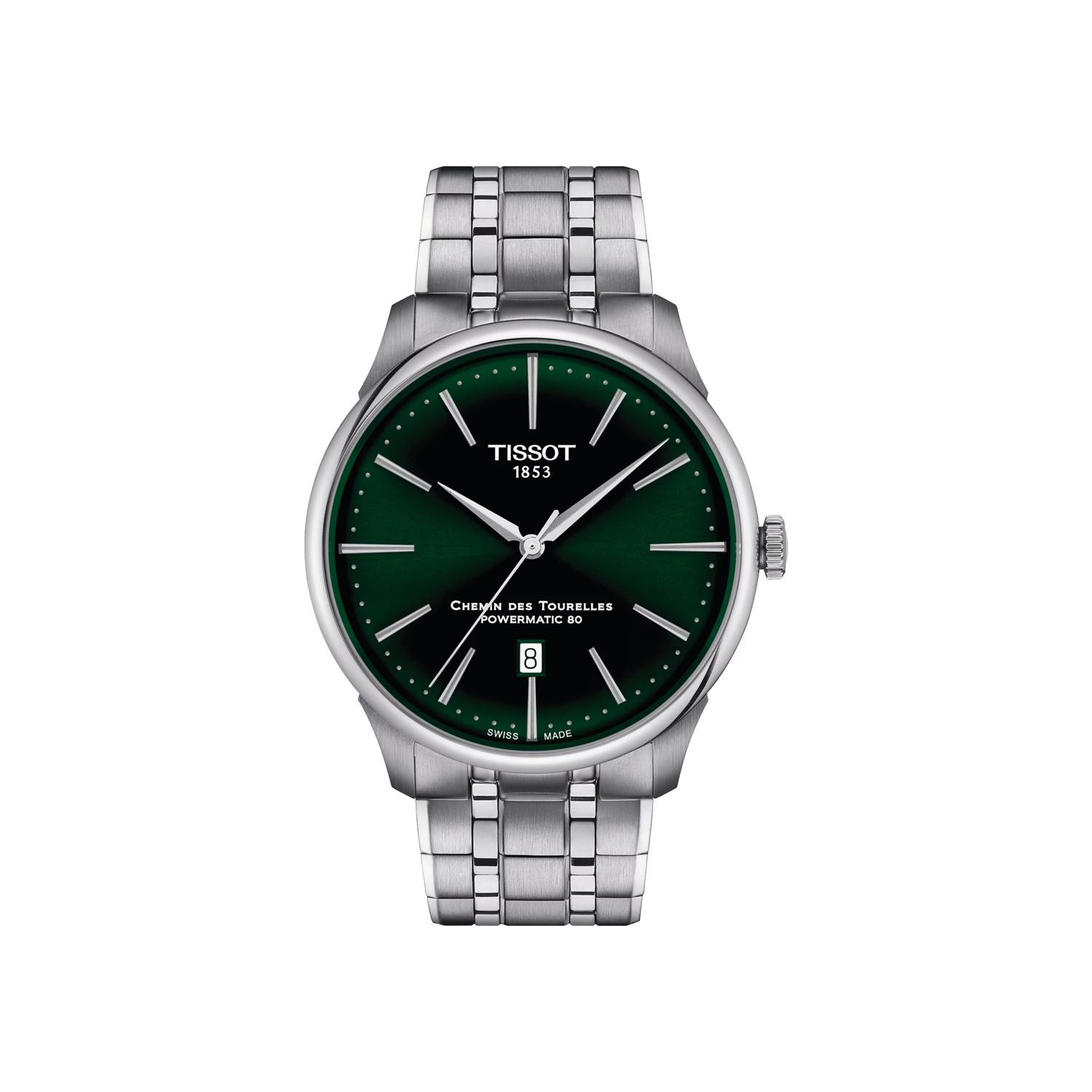 Montre Tissot Chemin Des Tourelles Powermatic 80 cadran Vert bracelet Acier T139.407.11.091.00