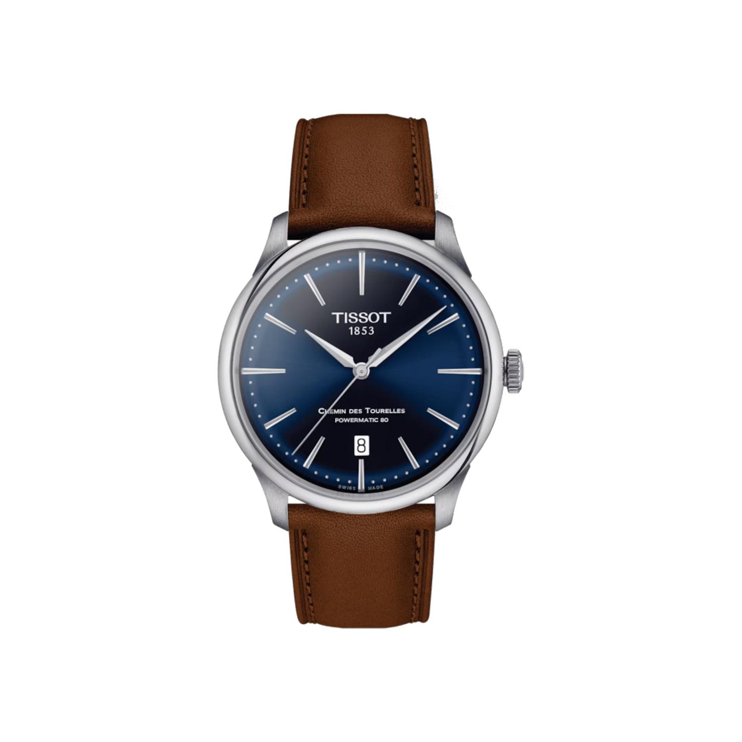 Montre Tissot Chemin des Tourelles Powermatic 80 cadran Bleu bracelet Cuir T139.807.16.041.00
