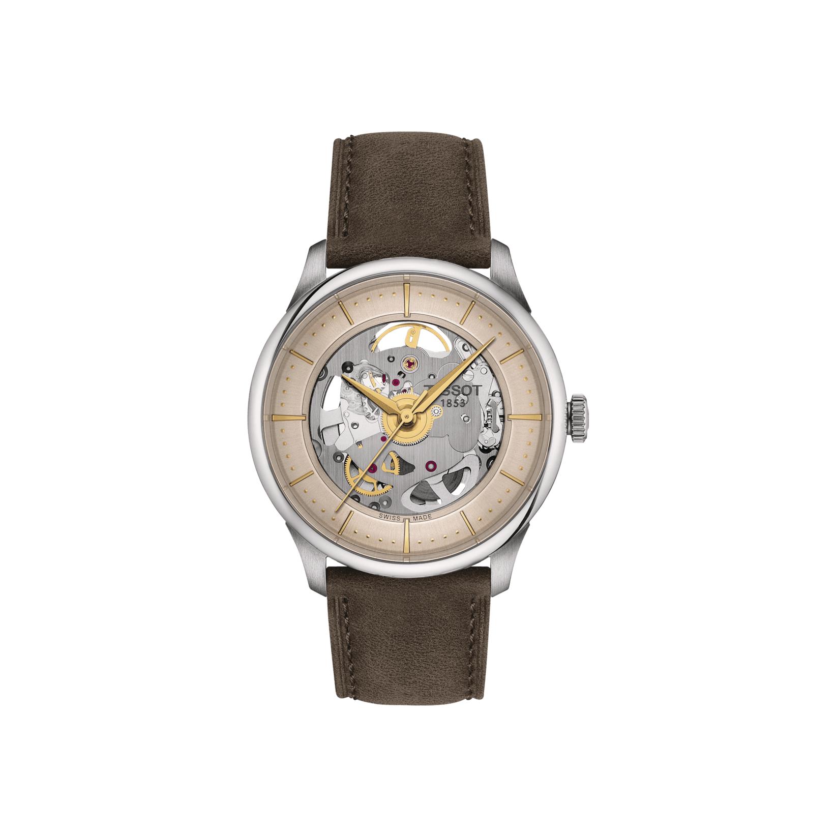 Montre Tissot Chemin des Tourelles Skeleton cadran Ivoire bracelet Cuir T139.836.16.261.00