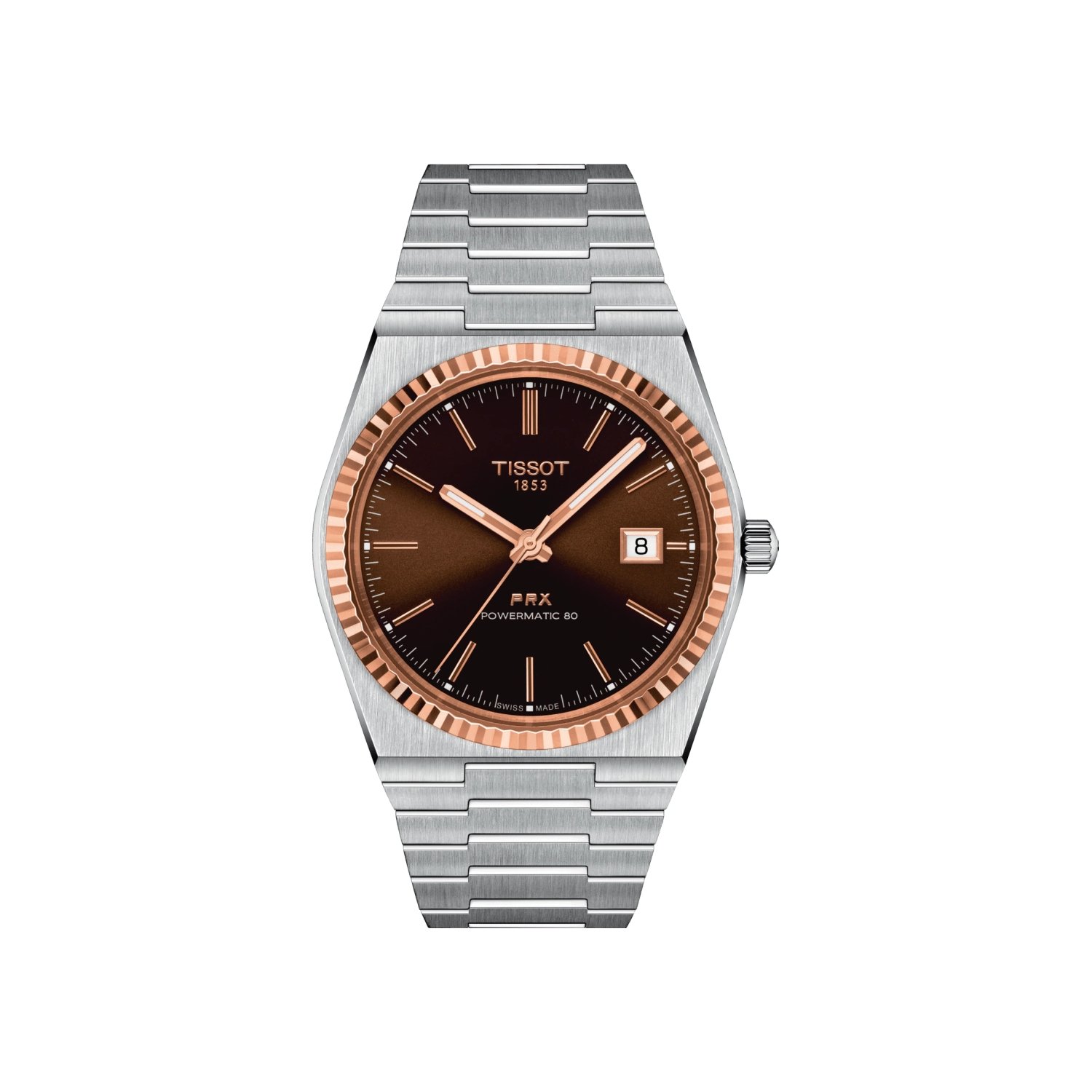 Montre Tissot PRX Powermatic 80 Steel & 18K Gold cadran Chocolat bracelet Acier T931.407.41.291.00