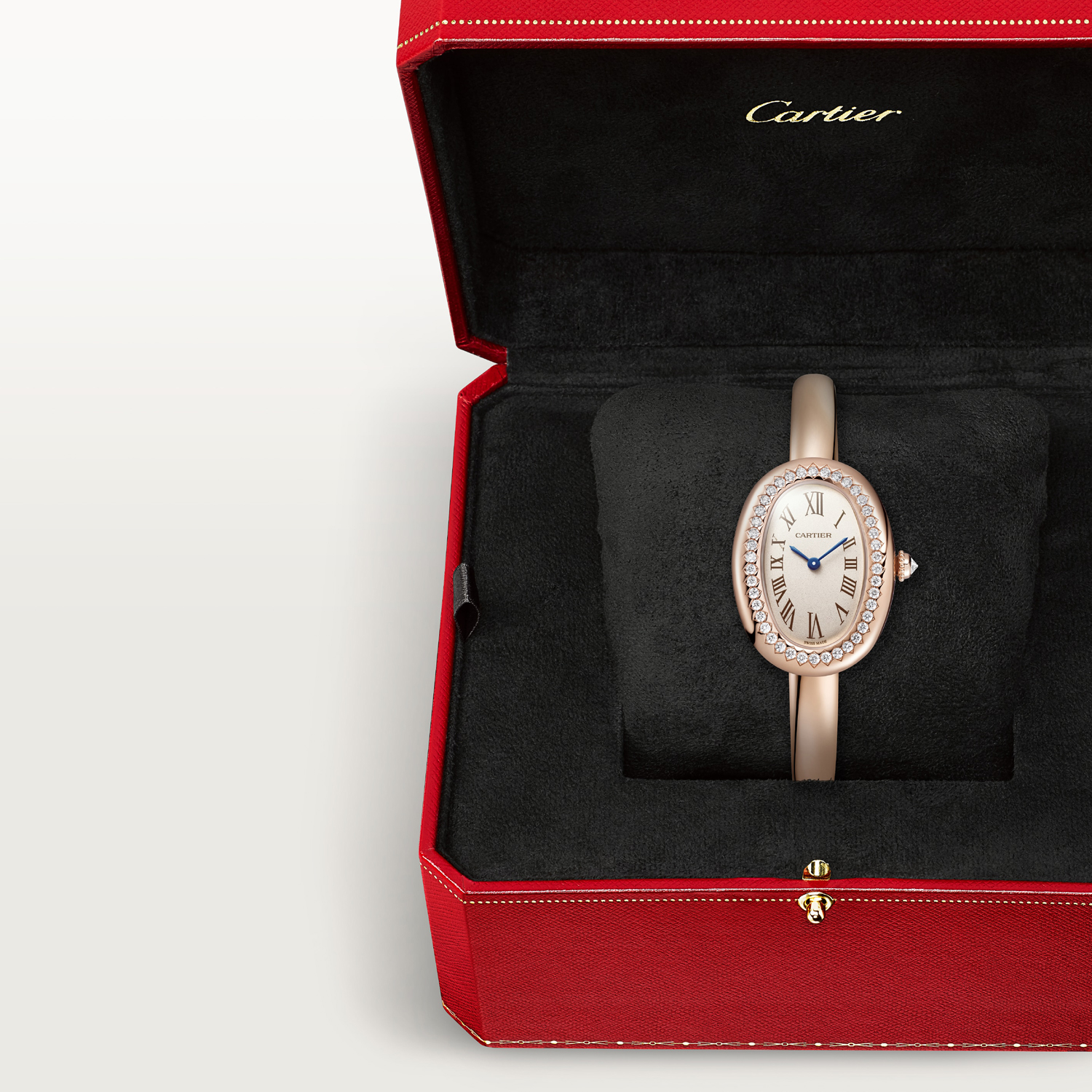 Montre Baignoire de Cartier Petit modèle, taille 16, mouvement quartz, or rose, diamants