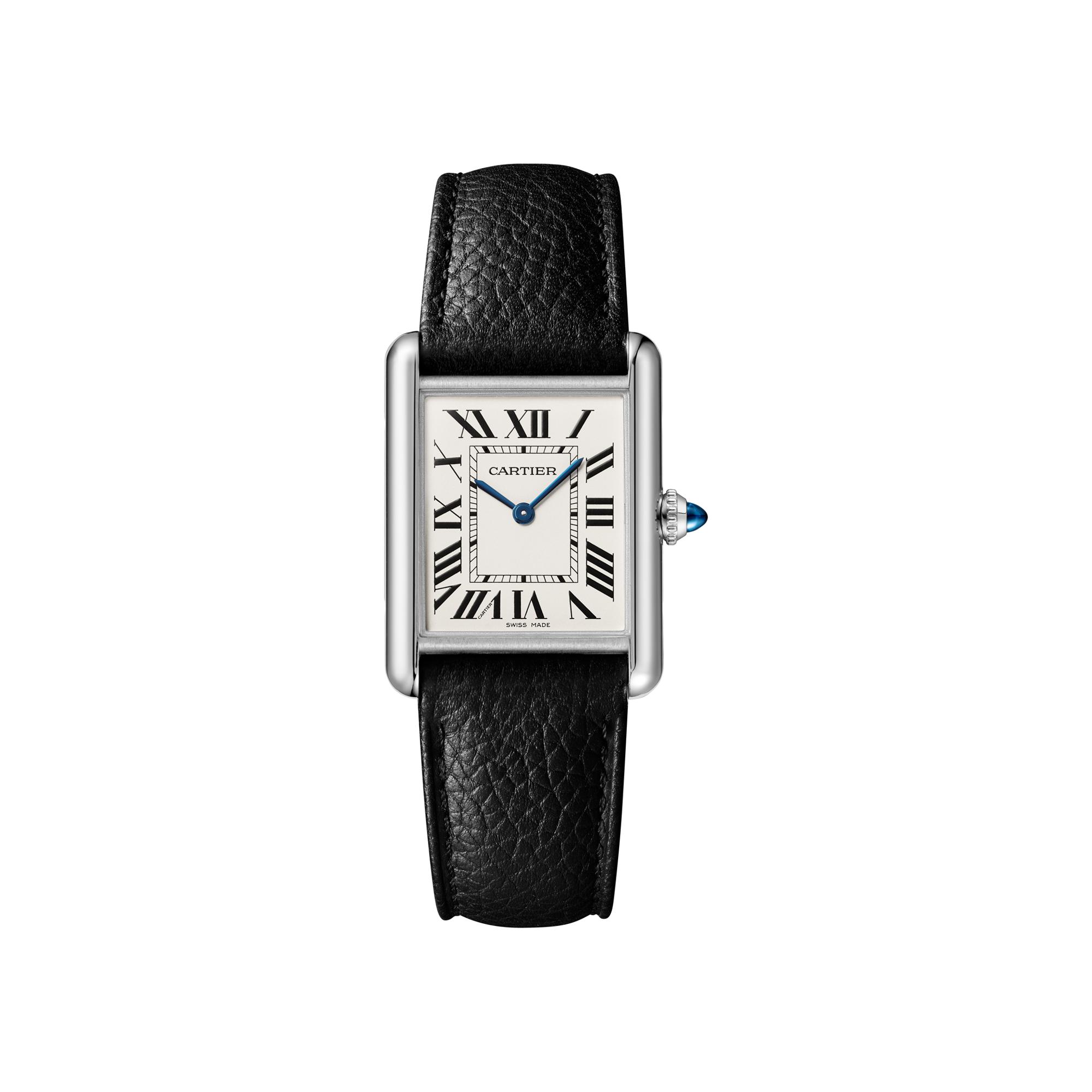 Montre Tank Must de Cartier Grand modèle, mouvement quartz high autonomy, acier, cuir