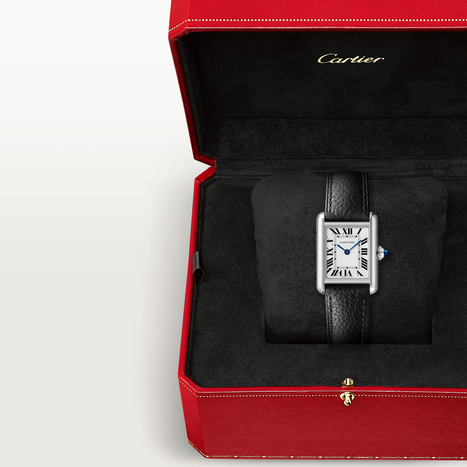 Montre Tank Must de Cartier Petit modèle, mouvement photovoltaïque SolarBeat™, acier, bracelet veau