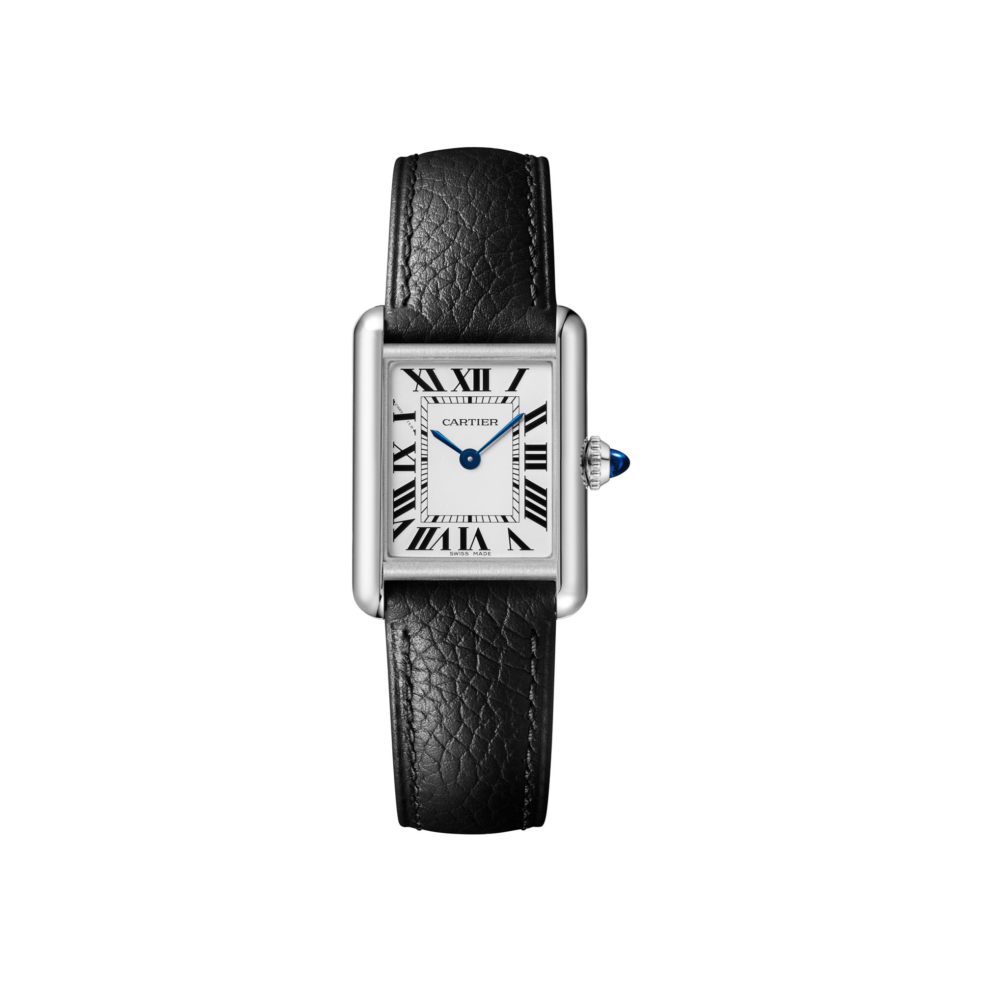 Montre Tank Must de Cartier Petit modèle, mouvement photovoltaïque SolarBeat™, acier, bracelet veau