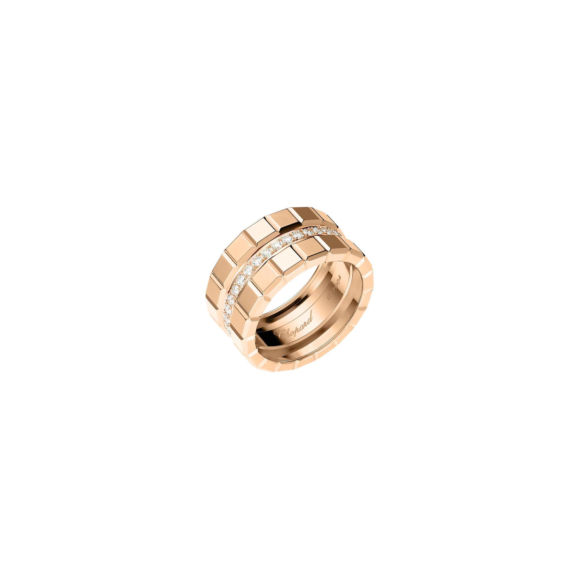 Bague Chopard Ice Cube en or rose éthique et diamants semi-sertis, taille 54
