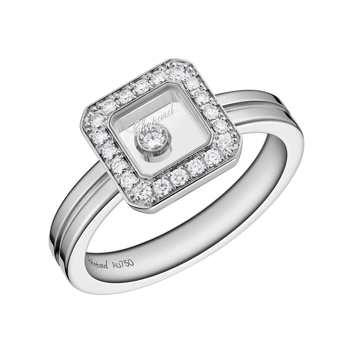 Bague Chopard Happy Diamonds Icons en or blanc et diamants, taille 52
