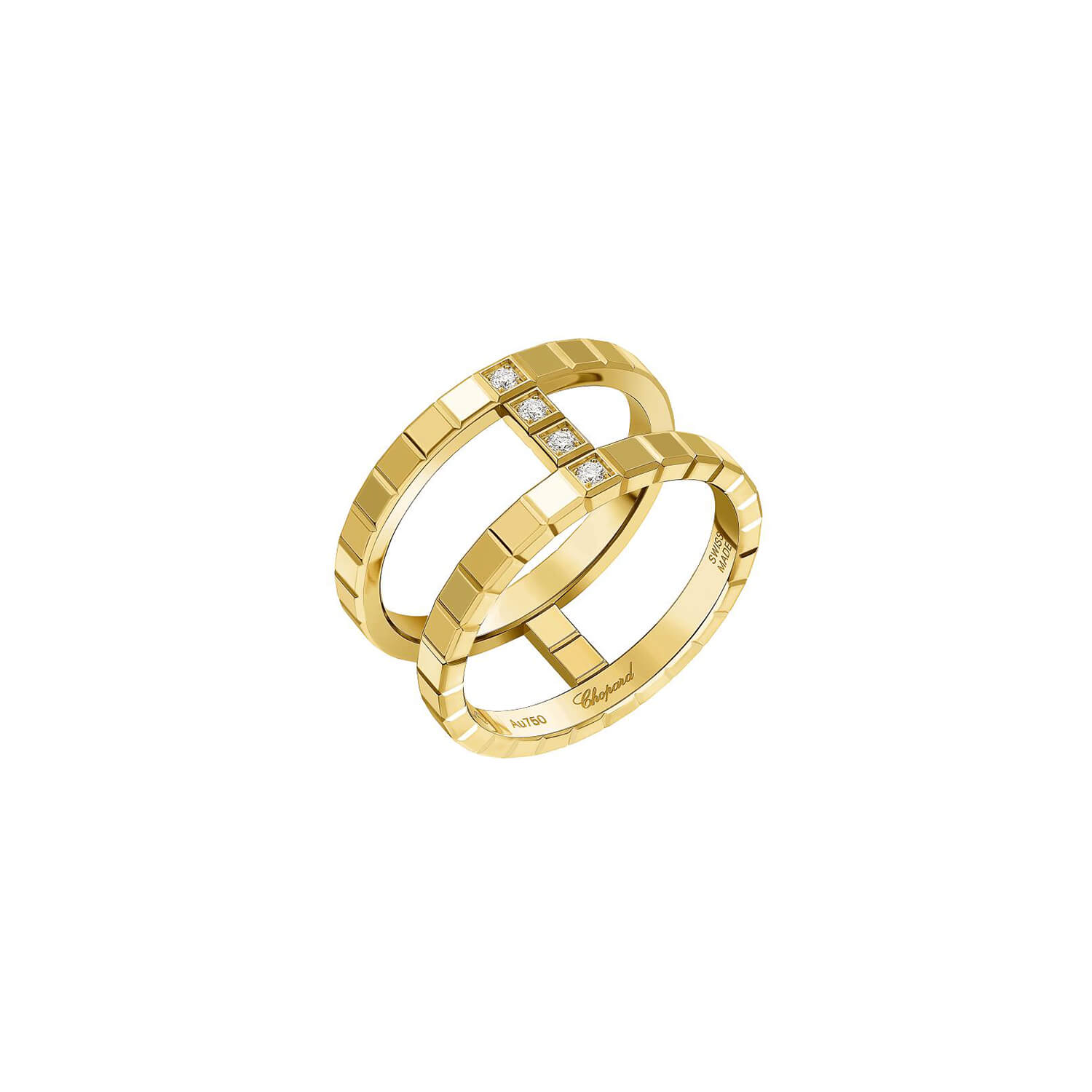 Bague Chopard Ice Cube en or jaune et diamants semi-sertis, taille 53