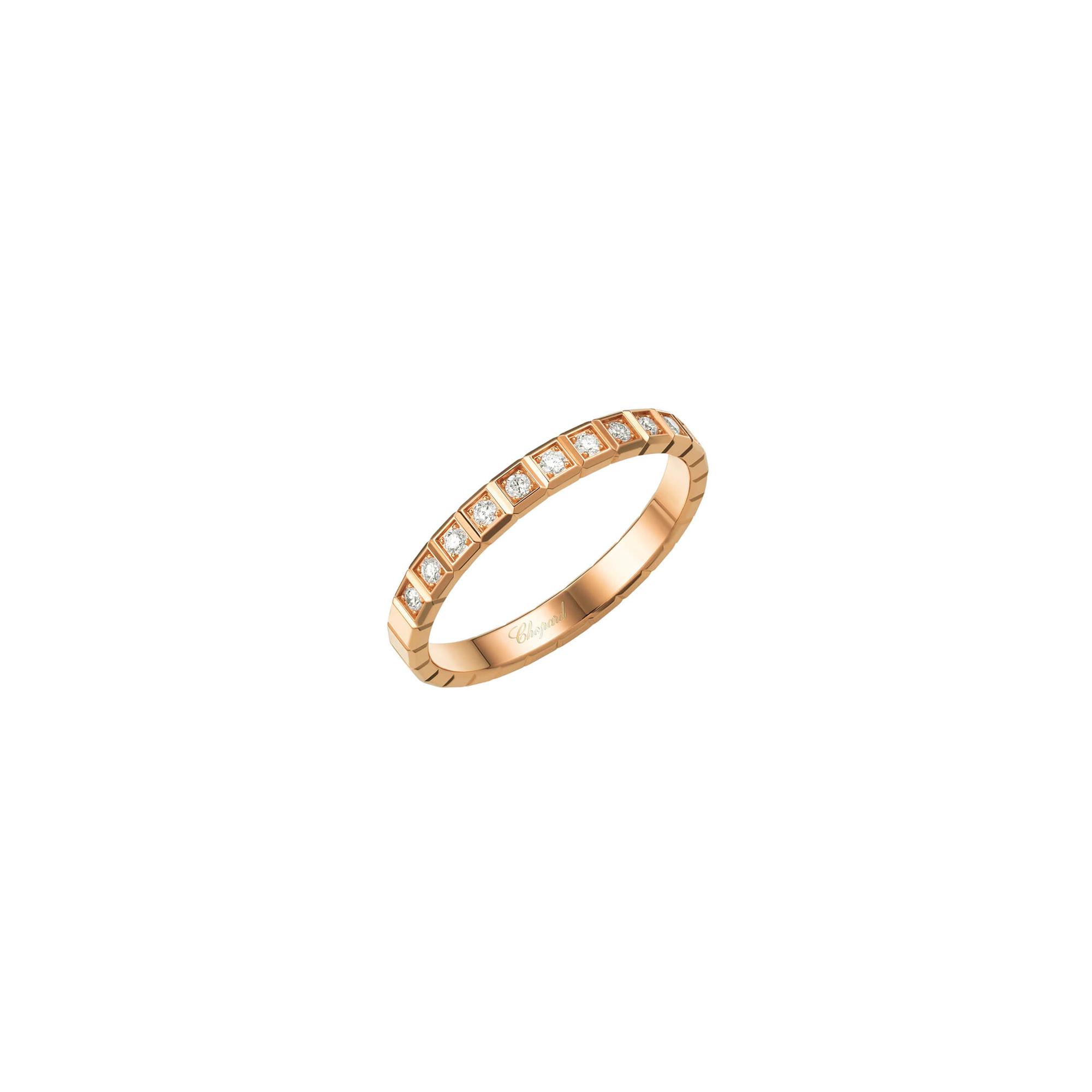 Bague Chopard Ice Cube Pure en or rose et diamants semi-sertis, taille 49
