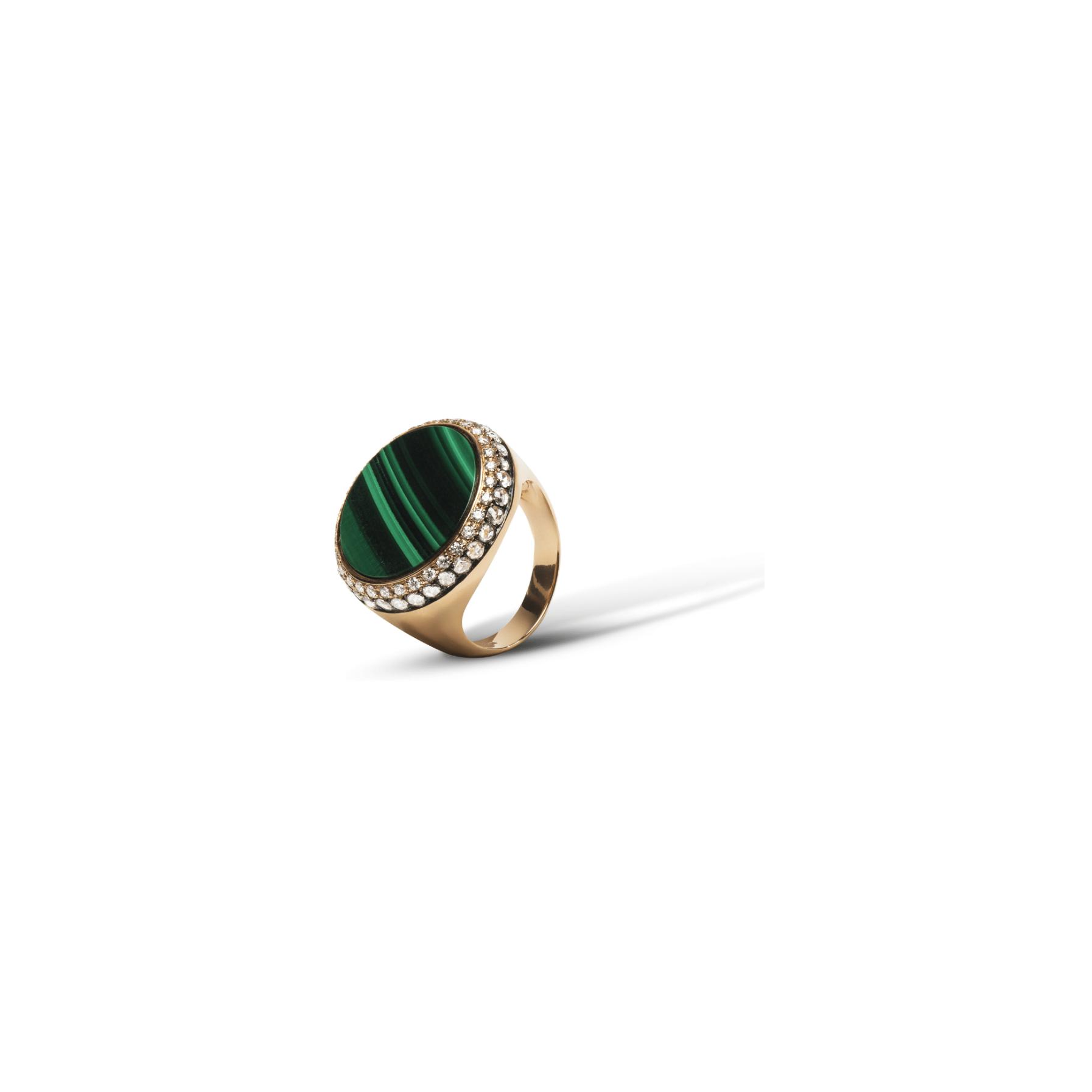Bague Raynal en or rose, diamants et vert