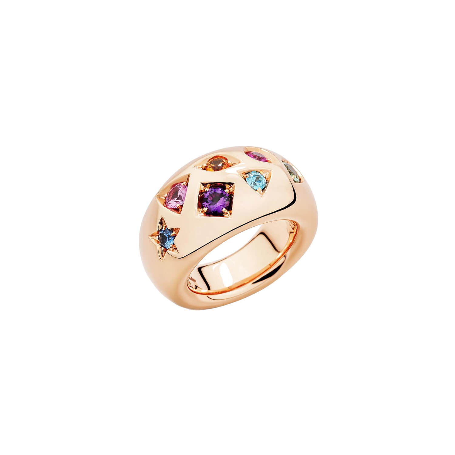 Bague Pomellato Iconica en or rose pavée de pierres multicolores