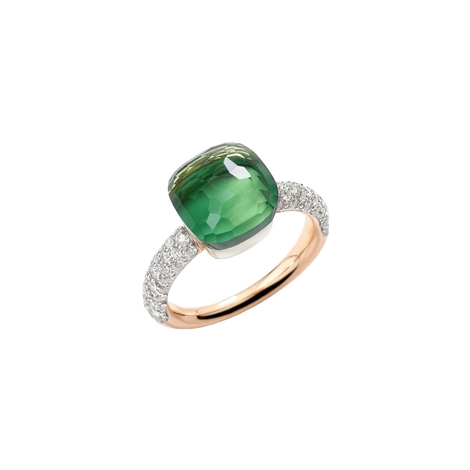 Bague Pomellato Nudo Classic en or rose, or blanc, prasiolite, agate et diamants
